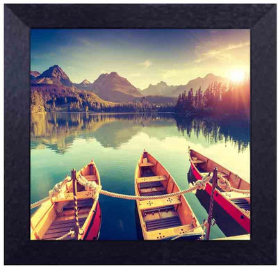 

boats and the mountains Canvas Art(13.5 inch X 13.5 inch, Framed)