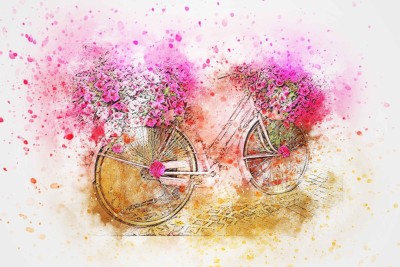 

cycle with flower art Fine Art Print(12 inch X 18 inch)