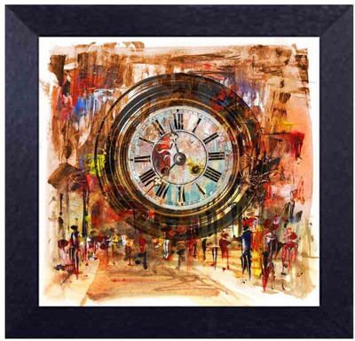 

circular wall clockk showing time and emotions of people Canvas Art(13.5 inch X 13.5 inch, Framed)