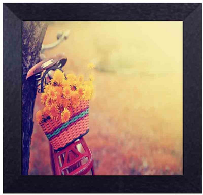

bicycle with flower basket Canvas Art(13.5 inch X 13.5 inch, Framed)