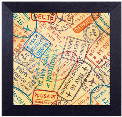 

stamps with travel date Canvas Art(13.5 inch X 13.5 inch, Framed)