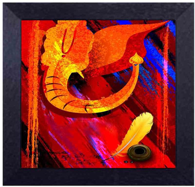 

lord ganesha with the wisdom leaf Canvas Art(13.5 inch X 13.5 inch, Framed)