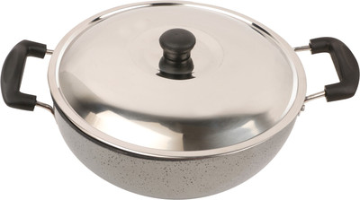 

Kanchan Enrica (3.0 mm Series) With SS Lid Deep Kadhai 22 cm with Lid(Aluminium, Non-stick), Black