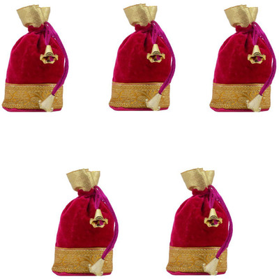 

Bagaholics Ethnic Velvet Potli Batwa Pouch Bag Potli(Pink)