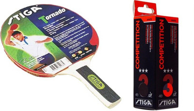 

Stiga Combo Of Two, One Tornado Table tennis Racquet , and One COMPETITION Ping Pong Ball Box- Multicolor Table Tennis Racquet(85 g)