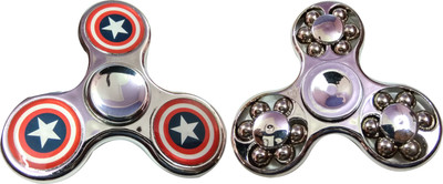 

S.Blaze Combo of 2 Amazing Silver Metal 3 Arm Captain America + 3 Arm Silver 18 Gear Ball Fidget Spinner Toy for Kids & Adults(Silver)