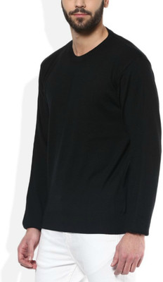 Amco Crafts Solid Round Neck Men Black Sweater