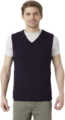Super Weston Solid V Neck Casual Men Black Sweater