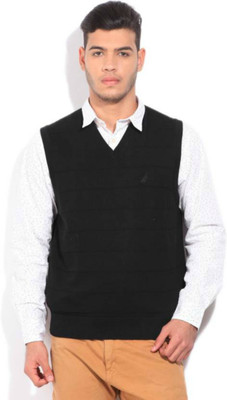 Super Weston Solid V Neck Casual Men Black Sweater