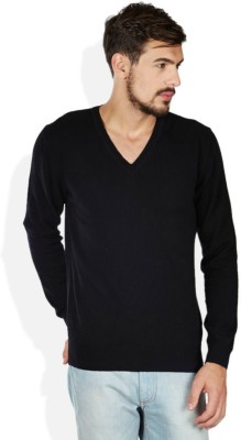 Super Weston Solid V Neck Casual Men Black Sweater