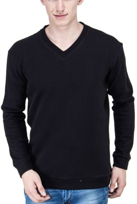 Super Weston Solid V Neck Casual Men Black Sweater