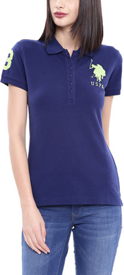 

U.S. Polo Assn Solid Women's Polo Neck Blue T-Shirt, Blue depths