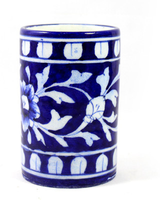 

India Meets India Blue Pottery Art Decorated Handmade Ceramic ToothBrush Holder Stand, ToothPaste Holder Stand, Desk Stationery Organizer Pen and Pencil Holder Stand - Blue Ceramic Toothbrush Holder(Blue, Wall Mount)