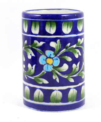 

India Meets India Blue Pottery Art Decorated Handmade Ceramic ToothBrush Holder Stand, ToothPaste Holder Stand, Desk Stationery Organizer Pen and Pencil Holder Stand - Dark Blue Ceramic Toothbrush Holder(Blue, Wall Mount)