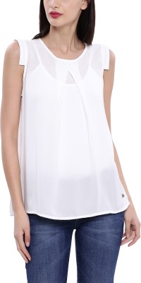 U.S. POLO ASSN. Casual Sleeveless Solid Women White Top