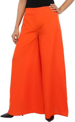 CREPE Flared Women Orange Trousers