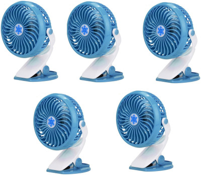 

Oxza Set of 5 Premium Series 360 Degree Rotate Rechargeable Clip Handy Mini USB Fan(Blue)