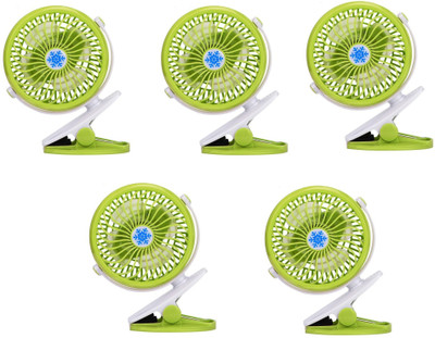 

Oxza Set of 5 Premium Series 360 Degree Rotate Rechargeable Clip Handy Mini USB Fan(Green)