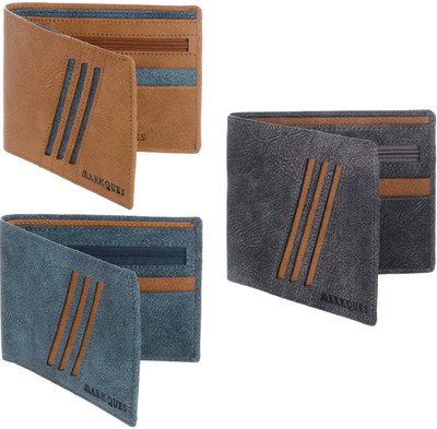 

MARKQUES Men Tan, Blue, Grey Artificial Leather Wallet(6 Card Slots), Blue-05;grey-13;tan-04