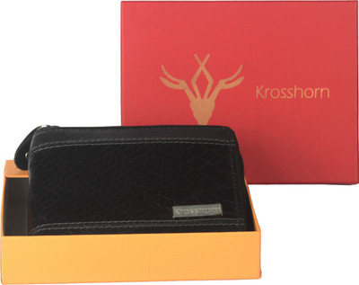 

Krosshorn Men Black Genuine Leather Wallet(6 Card Slots)