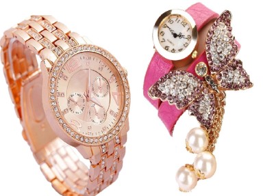 SOOMS PINK BRACELET BEAUTIFUL BUTTERFLY PENDENT WITH Rhinestone Studded ROSE GOLD DIAL artificial chronograph ladies party wear Watch  - For Women   Watches  (Sooms)