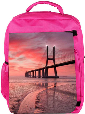 

Snoogg Eco Friendly Canvas Sunset Bridge Backpack Rucksack School Travel Unisex Casual Canvas Bag Bookbag Satchel 5 L Backpack(Pink)