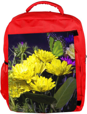 

Snoogg Eco Friendly Canvas Butterfly On Flowers Backpack Rucksack School Travel Unisex Casual Canvas Bag Bookbag Satchel 5 L Backpack(Red)