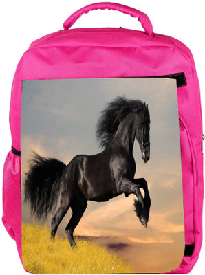 

Snoogg Eco Friendly Canvas Jumping Black Horse Designer Backpack Rucksack School Travel Unisex Casual Canvas Bag Bookbag Satchel 5 L Backpack(Pink)