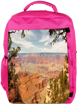 

Snoogg Eco Friendly Canvas Mountain View From Forest Designer Backpack Rucksack School Travel Unisex Casual Canvas Bag Bookbag Satchel 5 L Backpack(Pink)