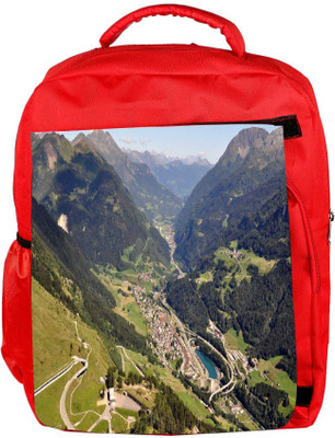 

Snoogg Eco Friendly Canvas Abstract Nature With Houses Designer Backpack Rucksack School Travel Unisex Casual Canvas Bag Bookbag Satchel 5 L Backpack(Red)