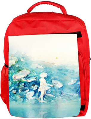 

Snoogg Eco Friendly Canvas Watercolor-Blue-Girl Designer Backpack Rucksack School Travel Unisex Casual Canvas Bag Bookbag Satchel 5 L Backpack(Red)