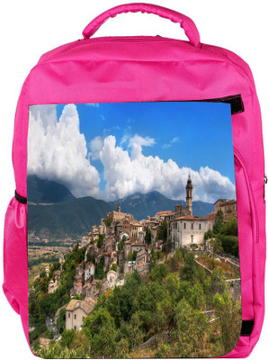 

Snoogg Eco Friendly Canvas River Side Houses Designer Backpack Rucksack School Travel Unisex Casual Canvas Bag Bookbag Satchel 5 L Backpack(Pink)