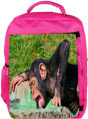 

Snoogg Eco Friendly Canvas Chimpanese Drinkng Water Designer Backpack Rucksack School Travel Unisex Casual Canvas Bag Bookbag Satchel 5 L Backpack(Pink)
