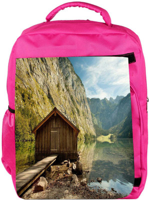 

Snoogg Eco Friendly Canvas Lake Side House Designer Backpack Rucksack School Travel Unisex Casual Canvas Bag Bookbag Satchel 5 L Backpack(Pink)