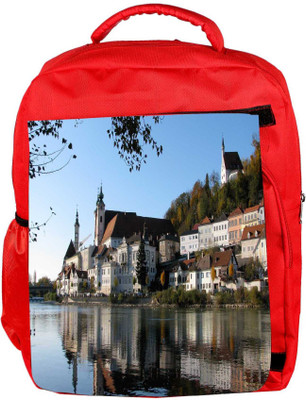 

Snoogg Eco Friendly Canvas Buildings Near The Lake Side Designer Backpack Rucksack School Travel Unisex Casual Canvas Bag Bookbag Satchel 5 L Backpack(Red)