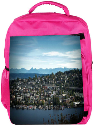 

Snoogg Eco Friendly Canvas Abstract City Designer Backpack Rucksack School Travel Unisex Casual Canvas Bag Bookbag Satchel 5 L Backpack(Pink)