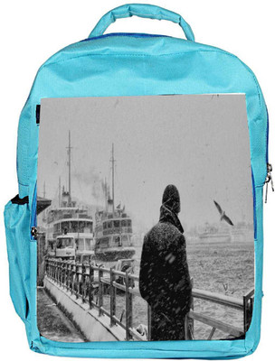 

Snoogg Eco Friendly Canvas Man Waiting Designer Backpack Rucksack School Travel Unisex Casual Canvas Bag Bookbag Satchel 5 L Backpack(Blue)