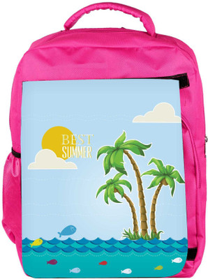 

Snoogg Eco Friendly Canvas Summer Vector Illustration With Fishes Clouds Sun Palm Trees Sea Islandsky Backpack Rucksack School Travel Unisex Casual Canvas Bag Bookbag Satchel 5 L Backpack(Pink)