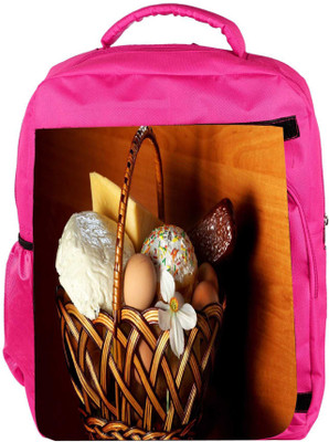 

Snoogg Eco Friendly Canvas Basket Of Gift Designer Backpack Rucksack School Travel Unisex Casual Canvas Bag Bookbag Satchel 5 L Backpack(Pink)
