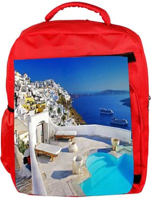 

Snoogg Eco Friendly Canvas White House Beside The Pool Designer Backpack Rucksack School Travel Unisex Casual Canvas Bag Bookbag Satchel 5 L Backpack(Red)