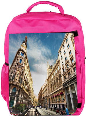 

Snoogg Eco Friendly Canvas Angled Building Designer Backpack Rucksack School Travel Unisex Casual Canvas Bag Bookbag Satchel 5 L Backpack(Pink)