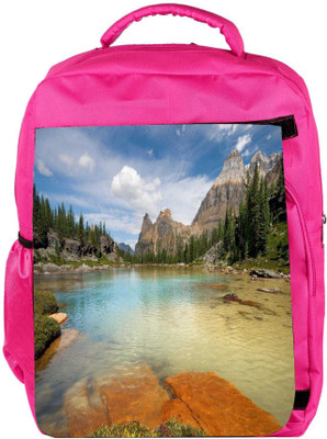 

Snoogg Eco Friendly Canvas Rocks In The Lake Designer Backpack Rucksack School Travel Unisex Casual Canvas Bag Bookbag Satchel 5 L Backpack(Pink)