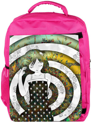 

Snoogg Eco Friendly Canvas Girl On A Coloful Pattern 2779 Backpack Rucksack School Travel Unisex Casual Canvas Bag Bookbag Satchel 5 L Backpack(Pink)