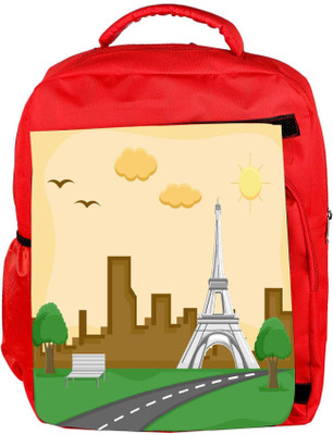 

Snoogg Eco Friendly Canvas France Eiffel Tower Cartoon Background Vector Backpack Rucksack School Travel Unisex Casual Canvas Bag Bookbag Satchel 5 L Backpack(Red)