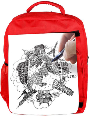 

Snoogg Eco Friendly Canvas Hand Drawing The Dream Travel Around The World Backpack Rucksack School Travel Unisex Casual Canvas Bag Bookbag Satchel 5 L Backpack(Red)