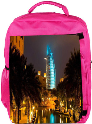 

Snoogg Eco Friendly Canvas Glowing Veiw At Dubai Designer Backpack Rucksack School Travel Unisex Casual Canvas Bag Bookbag Satchel 5 L Backpack(Pink)