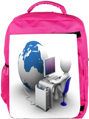 

Snoogg Eco Friendly Canvas 3D Character Working On Computer Connectet To Globe Backpack Rucksack School Travel Unisex Casual Canvas Bag Bookbag Satchel 5 L Backpack(Pink)