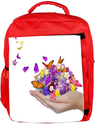 

Snoogg Eco Friendly Canvas Hand Holds Flower Spill Many Flowers And Butterfly Backpack Rucksack School Travel Unisex Casual Canvas Bag Bookbag Satchel 5 L Backpack(Red)