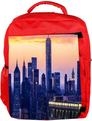 

Snoogg Eco Friendly Canvas Buildings At Night Designer Backpack Rucksack School Travel Unisex Casual Canvas Bag Bookbag Satchel 5 L Backpack(Red)