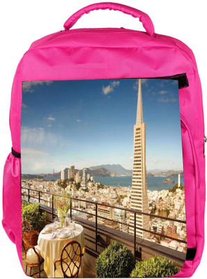 

Snoogg Eco Friendly Canvas Tall Buildings Designer Backpack Rucksack School Travel Unisex Casual Canvas Bag Bookbag Satchel 5 L Backpack(Pink)